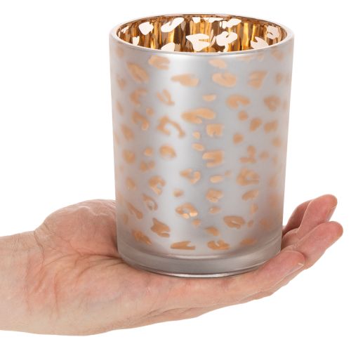 Artículo Portavelas de cristal con estampado de leopardo, 12 cm