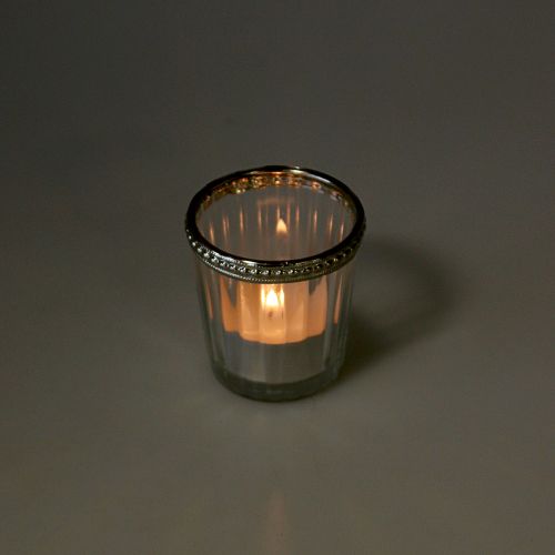 Floristik24 Candelita de vidrio antiguo con borde de metal Ø6cm H6cm 4pcs