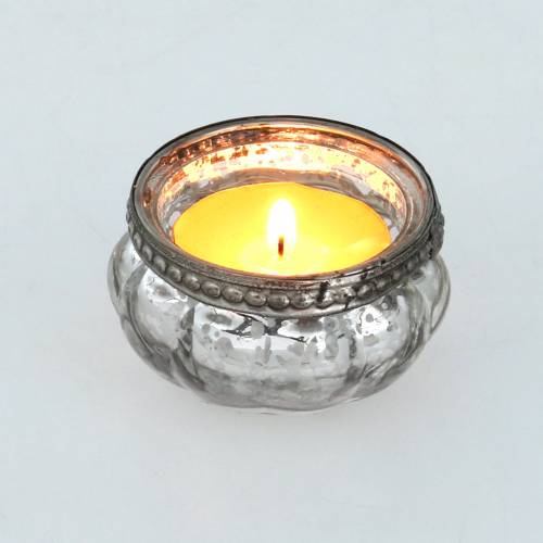 Artículo Candelita de plata envejecida con borde de metal Ø6cm H3.5cm