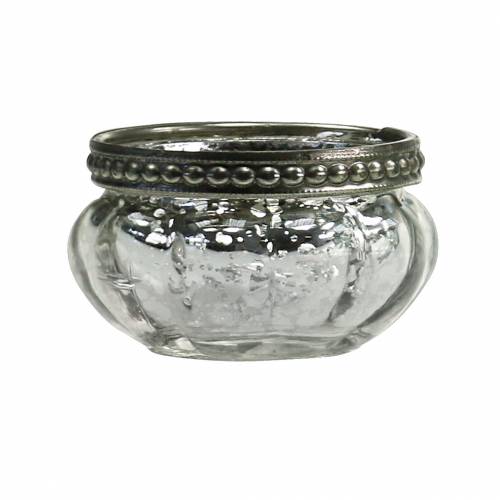 Artículo Candelita de plata envejecida con borde de metal Ø6cm H3.5cm