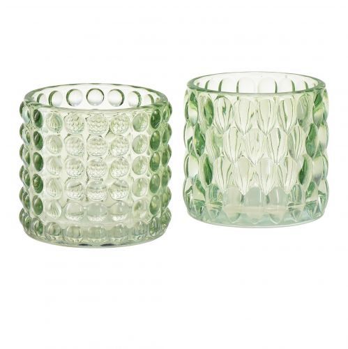 Floristik24 Candelita de cristal farol verde vidrio tintado Ø9,5cm H9cm 2ud