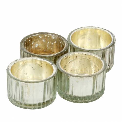 Floristik24 Tealight glass vintage granjero plata Ø4.8cm H3cm 4pcs