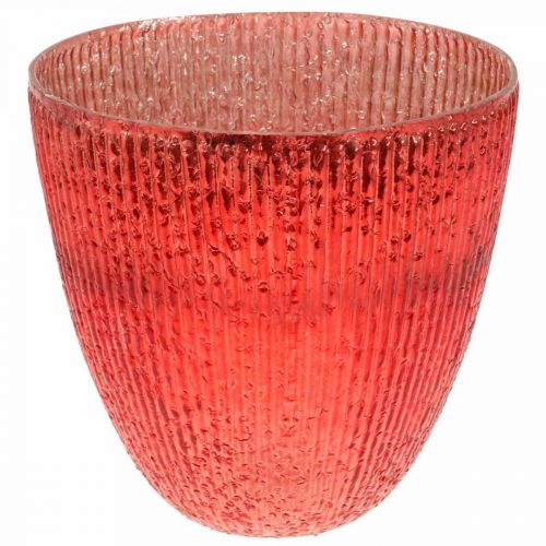 Floristik24 Vela linterna de cristal florero decorativo de cristal rojo Ø21cm H21.5cm