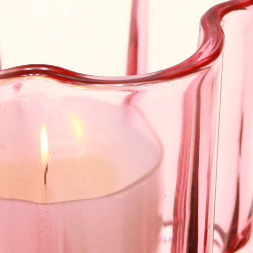Artículo Portavelas de cristal con forma de flor, color rosa, Ø7,5 cm, alto 6 cm, 6 unidades