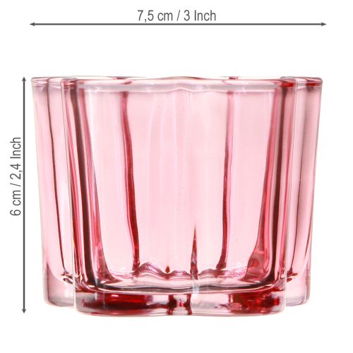 Artículo Portavelas de cristal con forma de flor, color rosa, Ø7,5 cm, alto 6 cm, 6 unidades