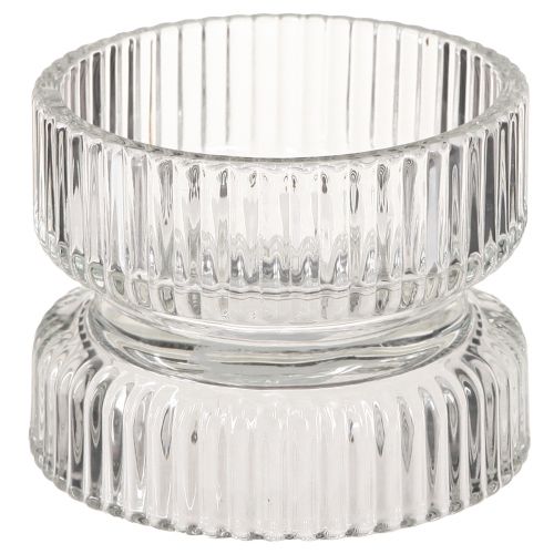 Floristik24 Portavelas vidrio acanalado decorativo transparente Ø9cm H7cm 4 piezas