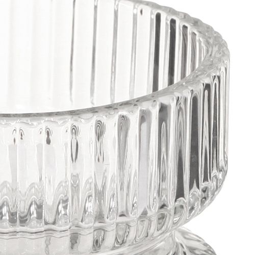 Artículo Portavelas vidrio acanalado decorativo transparente Ø9cm H7cm 4 piezas