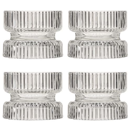 Artículo Portavelas vidrio acanalado decorativo transparente Ø9cm H7cm 4 piezas