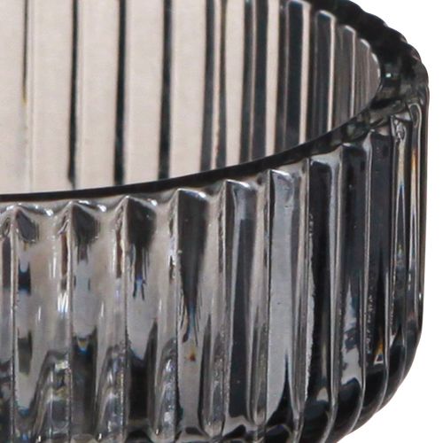 Artículo Portavelas vidrio decorativo acanalado tintado gris Ø9cm H7cm 4 piezas