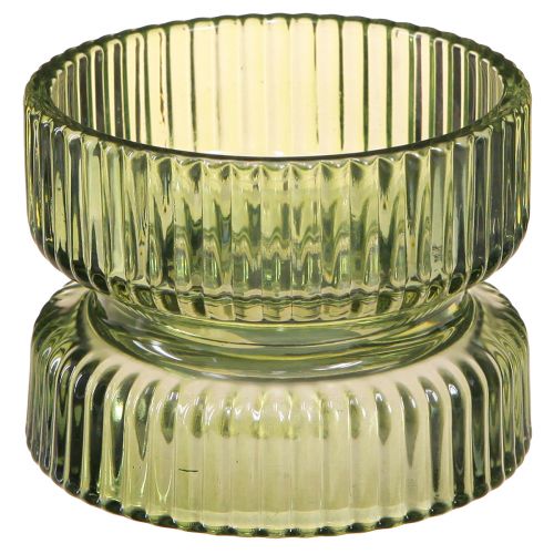 Portavelas vidrio decorativo acanalado verde Ø9cm H7cm 4 piezas