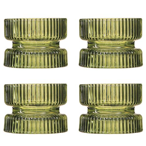 Artículo Portavelas vidrio decorativo acanalado verde Ø9cm H7cm 4 piezas