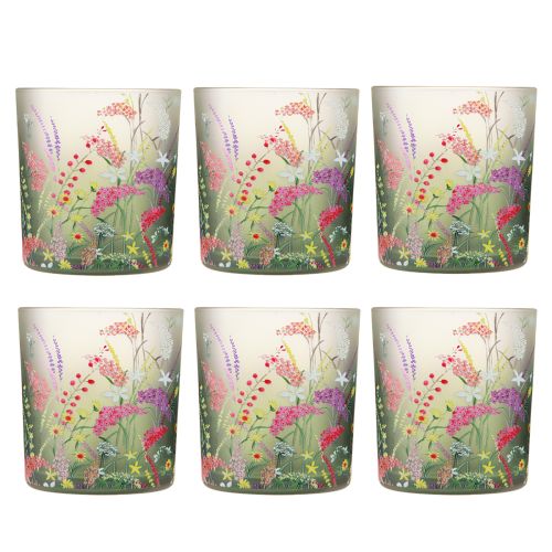 Artículo Portavelas vidrio primavera verano flores Al.8cm 6 piezas