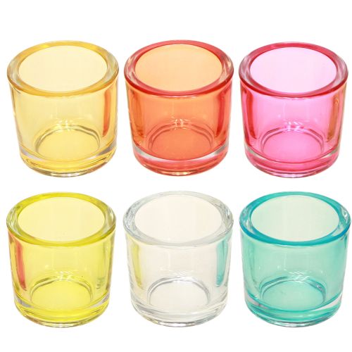 Artículo Portavelas de cristal con forma de farolillos de colores surtidos Ø6,5cm H6cm 6uds