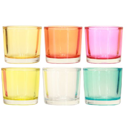 Artículo Portavelas de cristal con forma de farolillos de colores surtidos Ø6,5cm H6cm 6uds