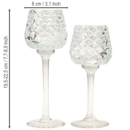 Artículo Portavelas de cristal cónico con base H19,5/22,5cm juego de 2