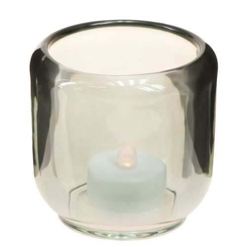 Artículo Portavelas de cristal con decoración de ranuras en gris, 8 cm, 6 unidades