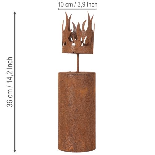 Portavelas, con forma de vela, decoración en óxido, metal patinado, 36 cm de alto. | Floristik24.es