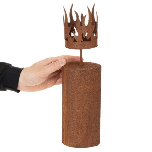 Portavelas, con forma de vela, decoración en óxido, metal patinado, 36 cm de alto. | Floristik24.es