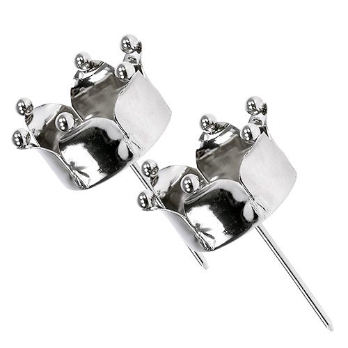 Artículo Portavelas corona plata Ø4,8cm 4 piezas
