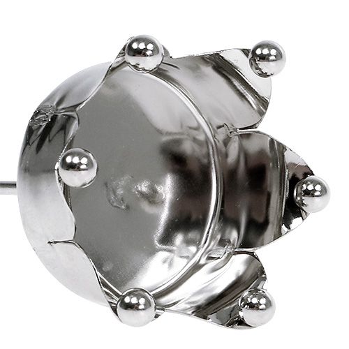 Artículo Portavelas corona plata Ø4,8cm 4 piezas