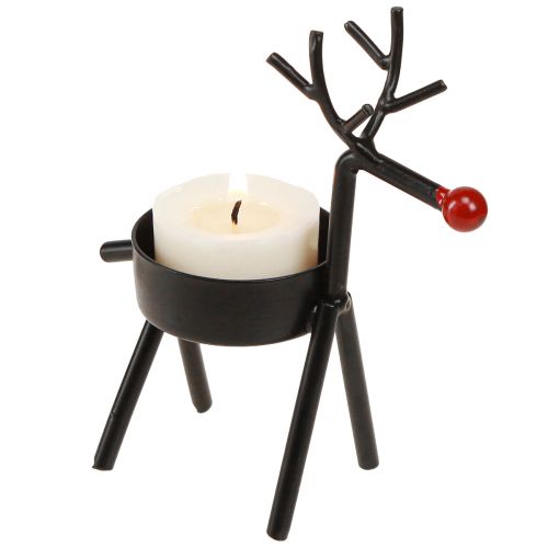 Floristik24 Portavelas de metal reno con nariz roja negro 11,5cm 6ud
