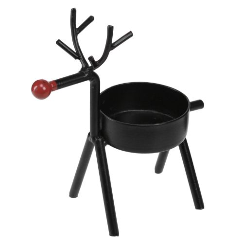 Floristik24 Portavelas de metal reno con nariz roja negro 11,5cm 6ud
