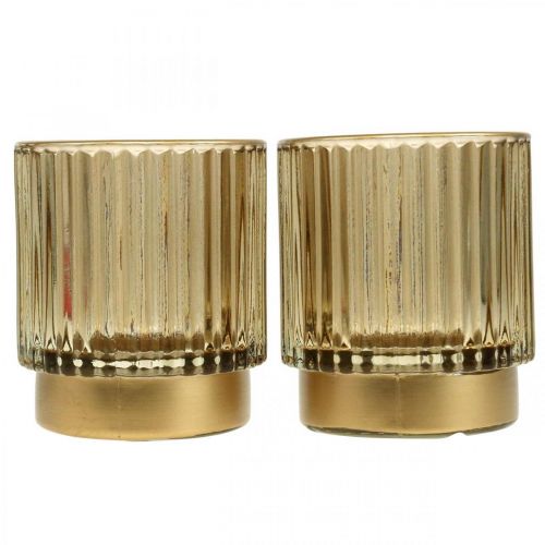 Floristik24 Farol portavelas acanalado de cristal dorado Al. 8 cm 2 uds.