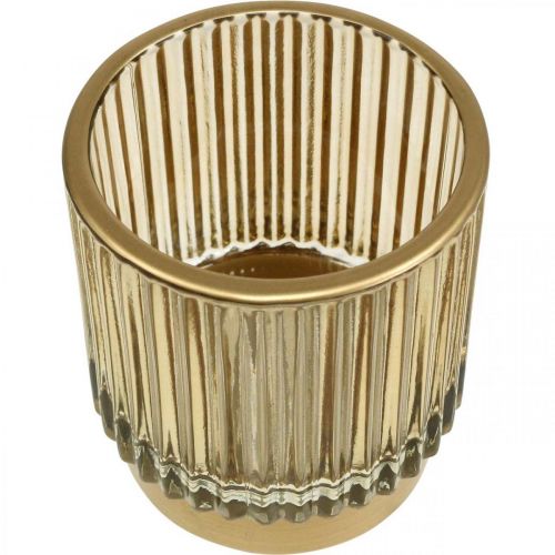 Floristik24 Farol portavelas acanalado de cristal dorado Al. 8 cm 2 uds.