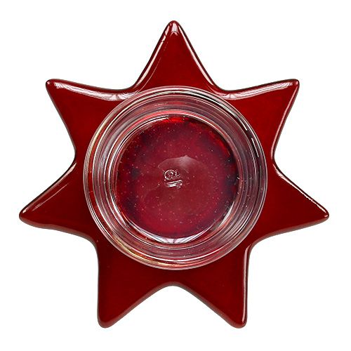 Artículo Portacandelitas en forma de estrella roja con vidrio Ø10cm H10,5cm 2pcs