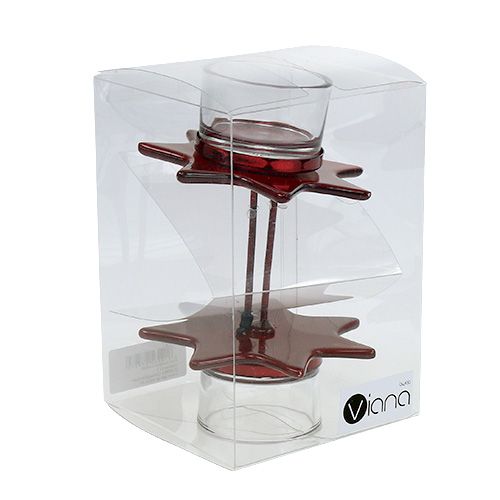 Floristik24 Portacandelitas en forma de estrella roja con vidrio Ø10cm H10,5cm 2pcs