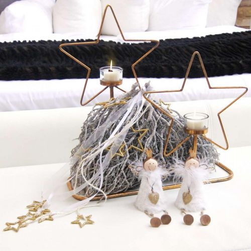 Floristik24 Portavelas Estrella Metal Dorado Vintage 2 llamas L38cm