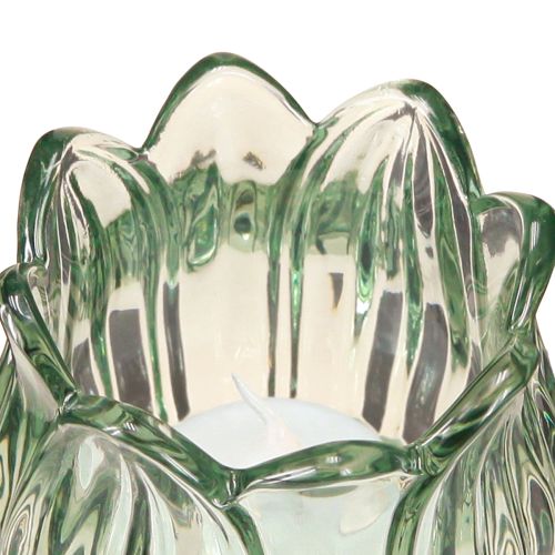 Artículo Portavelas de cristal tulipán verde Ø7cm H16cm 2uds