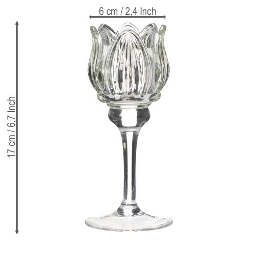 Artículo Portavelas de cristal, forma de flor decorativa para un ambiente elegante, 17 cm