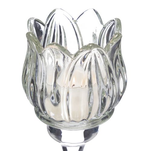 Artículo Portavelas de cristal, forma de flor decorativa para un ambiente elegante, 17 cm