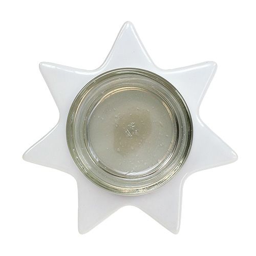 Artículo Portavelas en forma de estrella blanca con cristal Ø10cm H10.5cm 2pcs