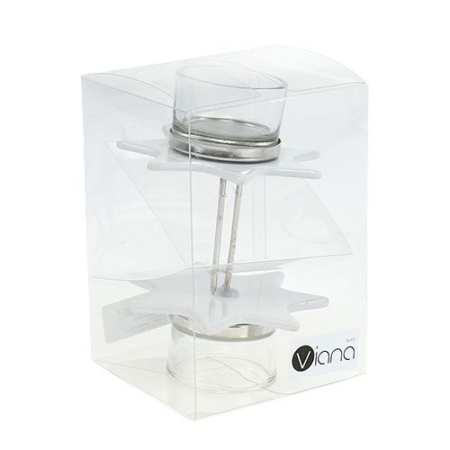 Floristik24 Portavelas en forma de estrella blanca con cristal Ø10cm H10.5cm 2pcs