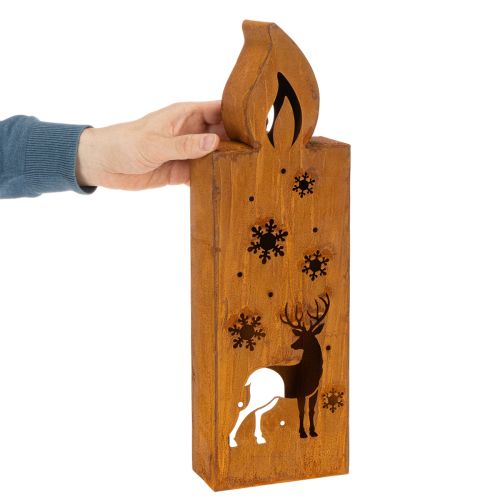 Portavelas navideño, portavelas de metal oxidado, ciervo, 45x14cm | Floristik24.es