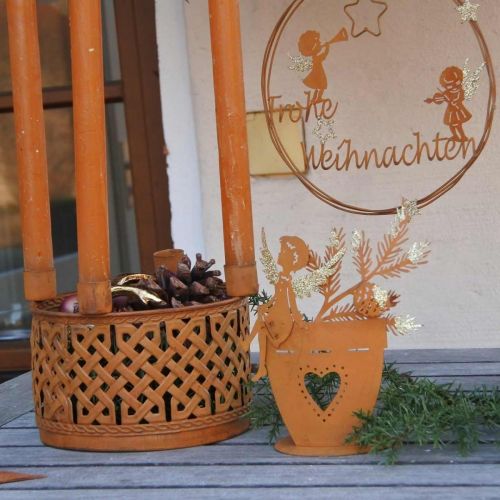 Artículo Portavelas decoración ángel navideño decoración óxido Ø8cm H18cm
