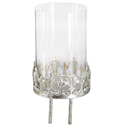 Floristik24 Portavelas con vaso para enchufar en plata vintage Ø5,5cm H8cm 4ud