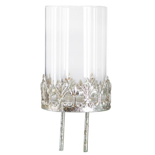 Floristik24 Portavelas con vaso para enchufar en plata vintage Ø5,5cm H8cm 4ud