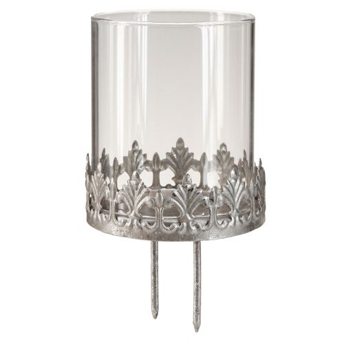 Floristik24 Portavelas para enchufar con vaso plata envejecida Ø7cm 4 piezas