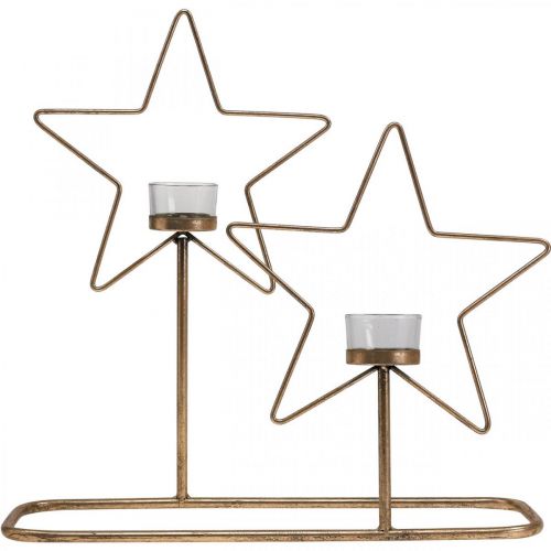 Artículo Portavelas Estrella Metal Dorado Vintage 2 llamas L38cm