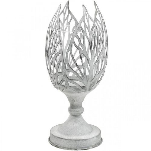 Artículo Farol metal blanco, portavelas flor Ø13cm H30cm