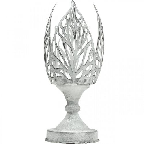 Artículo Farol metal blanco, portavelas flor Ø13cm H30cm