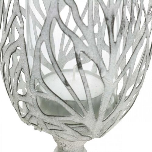 Artículo Farol metal blanco, portavelas flor Ø13cm H30cm