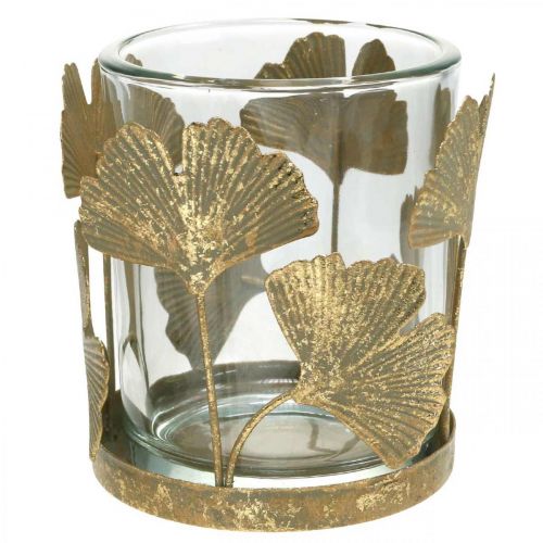 Floristik24 Portavelas de té hojas de ginkgo portavelas de ginkgo dorado decoración de mesa Ø8.5cm