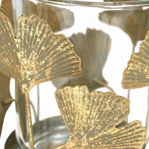 Floristik24 Portavelas de té hojas de ginkgo portavelas de ginkgo dorado decoración de mesa Ø8.5cm