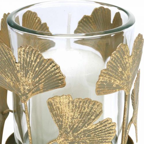 Floristik24 Portavelas de té hojas de ginkgo portavelas de ginkgo dorado decoración de mesa Ø8.5cm