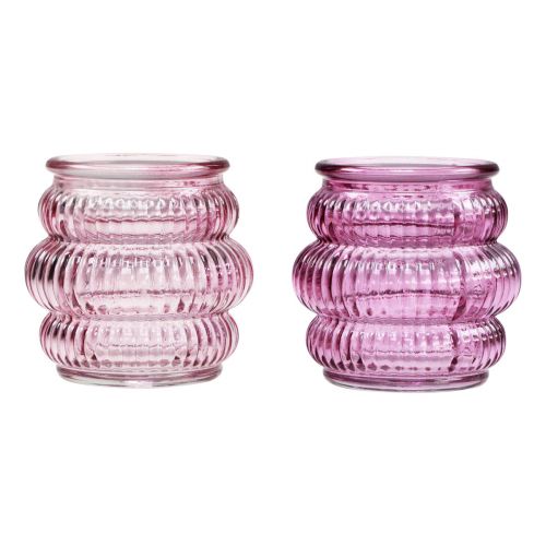 Artículo Portavelas decoración de vidrio violeta rosa Ø7,5cm H7,5cm 2ud
