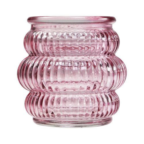 Artículo Portavelas decoración de vidrio violeta rosa Ø7,5cm H7,5cm 2ud